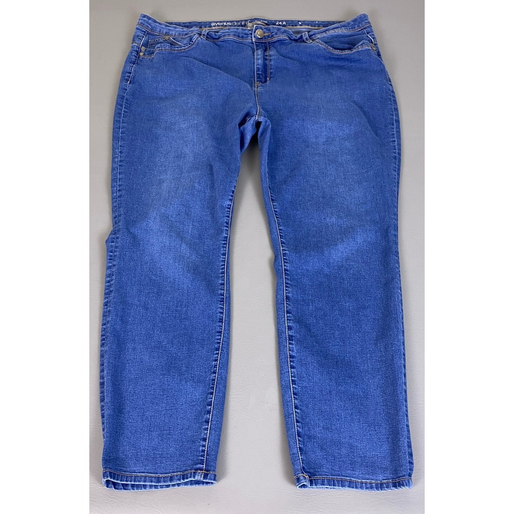 Avenue Denim Ankle Jeans Women's Plus Size 24 Average Blue Stretch Straight Leg‎